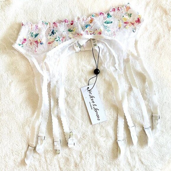 NWT For Love & Lemons White with Rainbow Floral Garter Belt - Extra Small - Picture 6 of 6